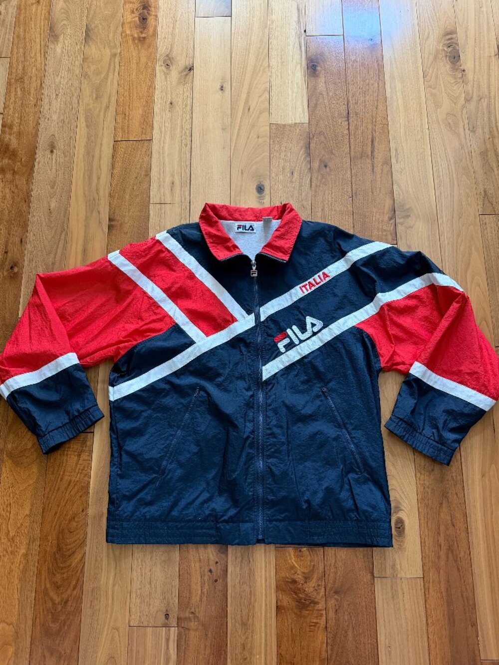 Vintage Fila Italia Track Jacket Men's XL Navy Red White Full Zip Windbreaker